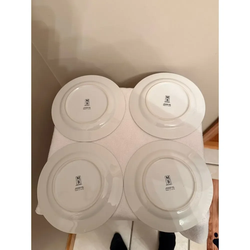 4 Merry Brite Salad Plates, Rare Find! 7 1/2” Diameter excellent Condition